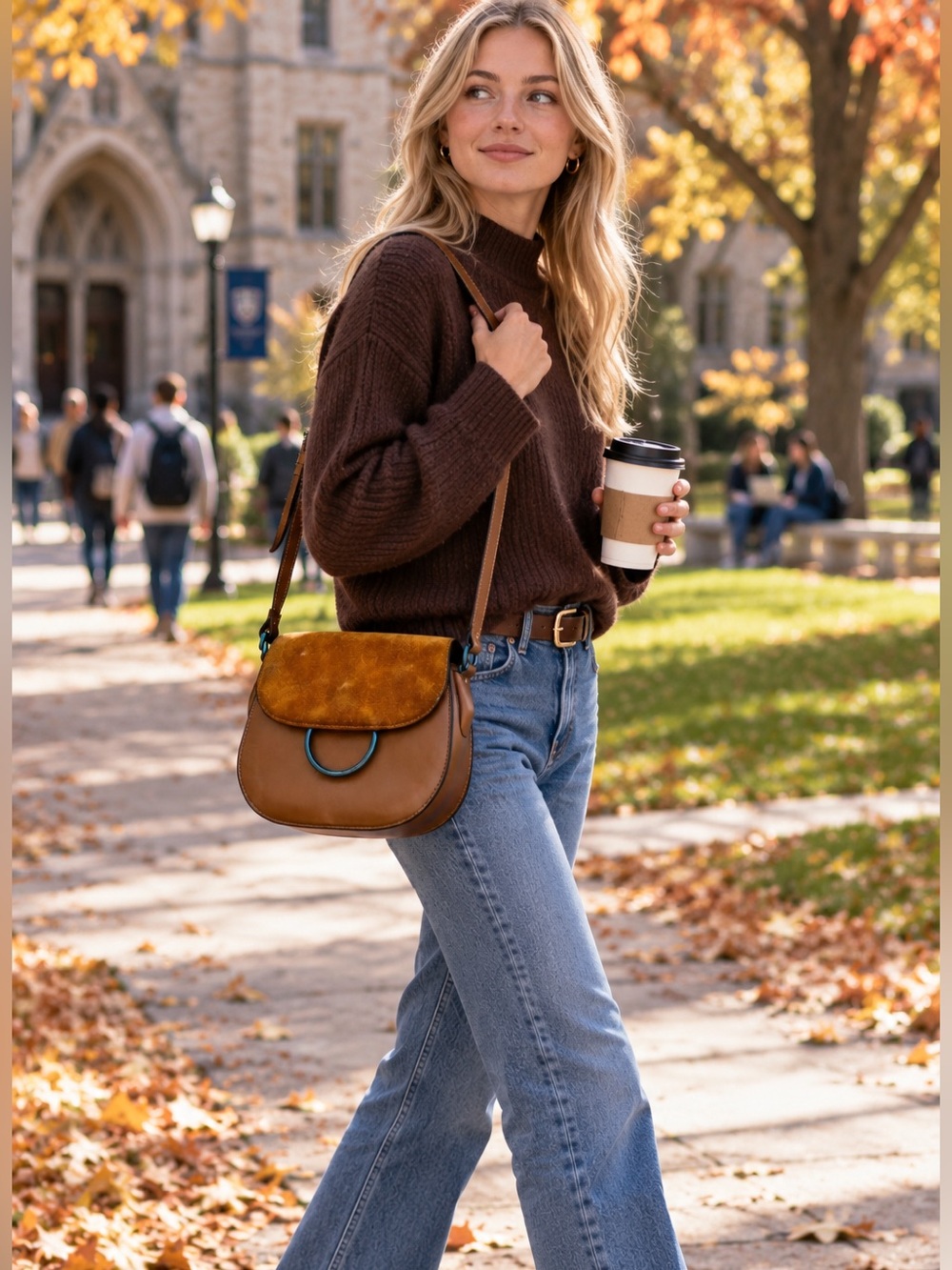 French Connection Brown Celia Crossbody Saddle Bag